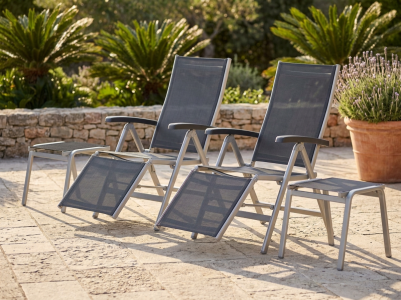 Sieger M&ouml;bel Bodega Relax-Set graphit, 2 Relaxsessel mit verstellbar, 2 Hocker
