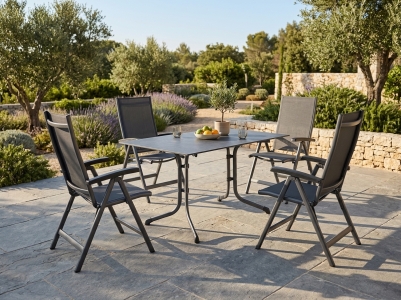 Bodega Gartenm&ouml;belset eisengrau, 4 Klappsessel, 1 Klapptisch Polytec Schiefer anthrazit 120x80cm