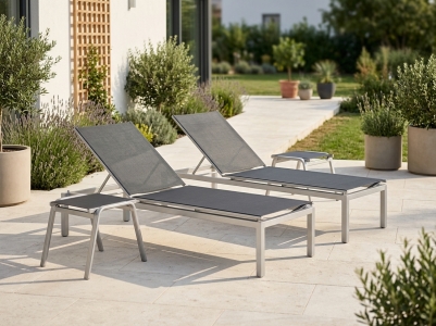 Sieger M&ouml;bel Brest-Bodega Gartenliegen-Set, 2 Rollliegen R&uuml;ckenlehne 7-fach verstellbar, 2 Hocker