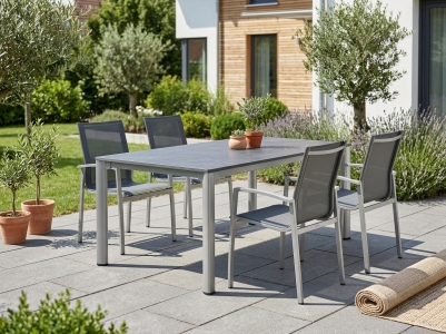 Sieger Tonga-Exclusiv Loft Gartenm&ouml;belset graphit, 4 Stapelsessel, 1 Sieger Exclusiv Loft-Tisch 165x95cm