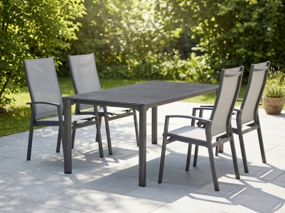 Sieger Lima-Exclusiv Loft-Gartenm&ouml;belset eisengrau, 4 Hochlehner stapelbar Lehne verstellbar, 1  Exclusiv Loft-Tisch 165x95cm