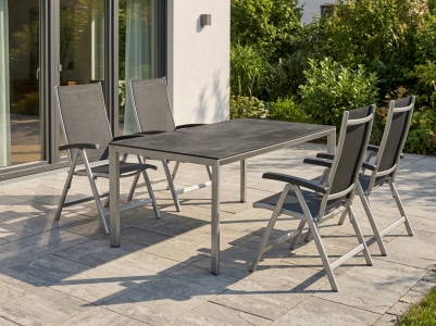 Sieger Bodega-Polytec Gartenm&ouml;belset graphit, 4 Klappsessel, 1 Tisch 160x90cm Dekor Beton