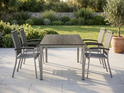 Sieger Royal-Polytec Gartenm&ouml;belset graphit, 4 Stapelsessel, 1 Tisch  Polytec 160x90cm, Dekor Eiche dunkel