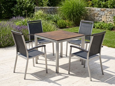Sieger Royal-Polytec Gartenm&ouml;belset graphit, 4 Stapelsessel , 1 Tisch Polytec 90x90cm Dekor Bronze