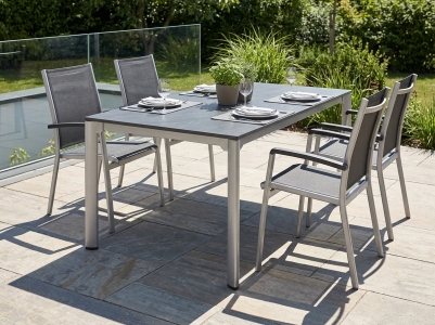 Sieger Bodega-Exclusiv Loft Gartenm&ouml;belset graphit, 4 Stapelsessel, 1 Exclusiv Loft-Tisch 165x95cm Vivodur Schiefer anthrazit