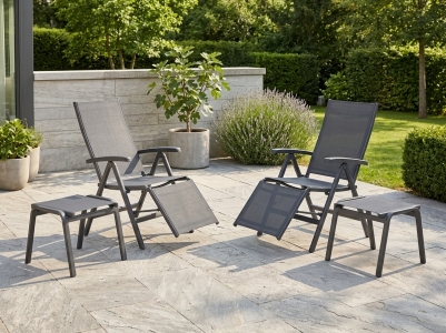 Sieger Relaxsessel-Set Bodega eisengrau, 2 Relaxsessel, 2 Hocker