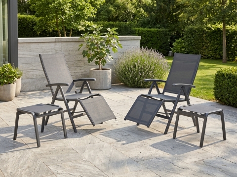 Sieger Relaxsessel-Set Bodega eisengrau, 2 Relaxsessel, 2 Hocker