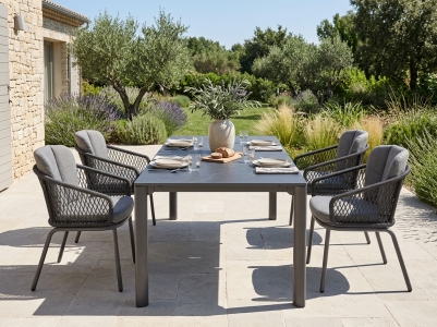 Sieger Gomera-Exclusiv Gartenm&ouml;belset eisengrau, 4 Sessel, 1 Tisch 165-225-285x95cm, Tischpl. Vivodur Schiefer