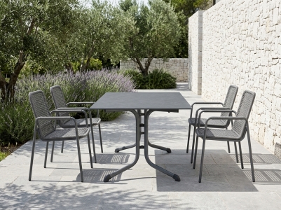 Sieger Ticco-Polytec Gartenm&ouml;belset eisengrau, 4 Sessel, 1 Klapptisch Schiefer anthrazit, 140x90cm