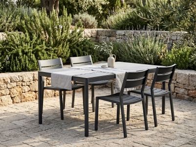 Brafab Delia-Nox Gartenm&ouml;belset anthrazit, 4 Stapelsessel, 1 Tisch 158x90cm, HPL Betonoptik