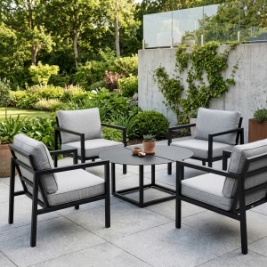 Brafab Belfort-Olive Gartenm&ouml;bel-Loungeset schwarz, 4 Sessel mit Polster, 1 Loungetisch 110x80x40cm