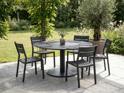 Brafab Peace-Delia Gartenm&ouml;belset anthrazit, 5 Stapelsessel, 1 Tisch rund 150cm