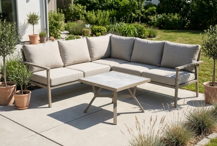 Brafab Samvaro High Samvaro Gartenloungeset, 1 Eckgruppe 179x179cm inkl. Polster, 1 Loungetisch 90x90x65cm mit Glasplatte