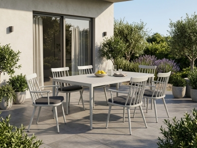 Brafab Winsor-Bigby Gartenm&ouml;belset hellgrau, 6 Sessel mit Kissen, 1 Tisch 195x90cm