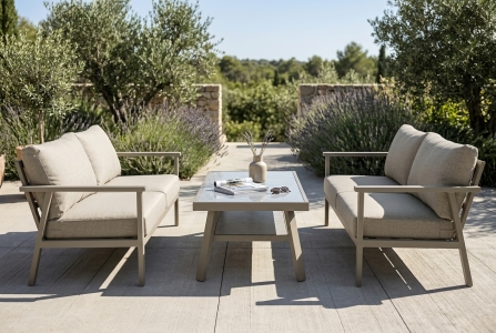 Brafab Samvaro Low Set khaki, 2 Sofa 193cm inkl. Polster, 1 Loungetisch 140x70x50cm