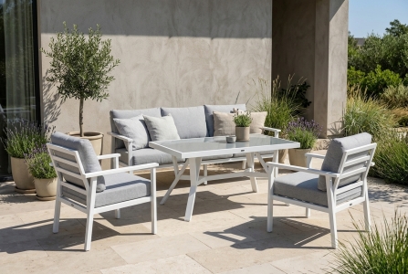 Brafab Samvaro High Gartenm&ouml;belset Wei&szlig;-Grau inkl. Polster, 1 High 3-Sitzer Sofa 183cm, 2  Sessel, 1  Loungetisch 140x90x65cm