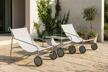 Brafab Poul Loungeset Dusty Green-Off-White, 2 Loungesessel rollbar, 1 Beistelltisch rollbar