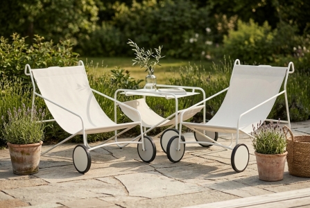 Brafab Poul Loungeset White-Off-White, 2 Loungesessel rollbar, 1 Beistelltisch rollbar