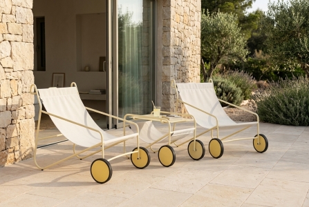 Brafab Poul Loungeset  Lemon-Off-white, 2 Loungesessel rollbar, 1 Beistelltisch rollbar