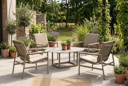 Brafab Soro-Olive Gartenm&ouml;bel Loungeset khaki, 4 Loungesessel inkl. Kissen, 1  Loungetisch 110x80x40cm
