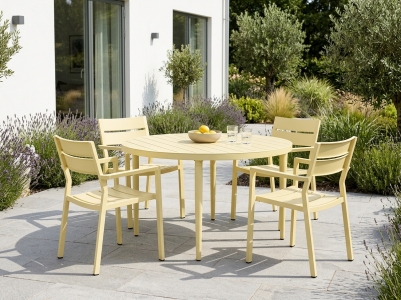 Brafab Delia-Bigby Gartenm&ouml;belset lemon, 4 Armlehnst&uuml;hle, 1 Tisch rund 130cm