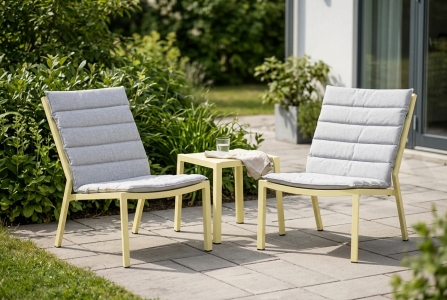 Brafab Delia Loungeset lemon, 2 Loungesessel, 1 Beistelltisch, 2 Auflage Niederlehner Hellgrau