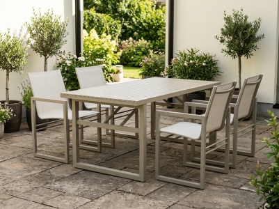 Brafab Vevi Gartenm&ouml;belset khaki, 4 Diningsessel, 1 Tisch 160x90cm