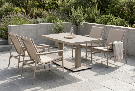 Brafab Scale-Soro Gartenm&ouml;bel-Loungeset khaki, 4 Loungesessel mit Kissen, 1 Loungetisch 140x85 H49-73cm