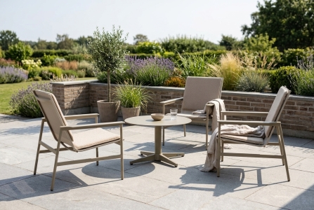 Brafab Mill-Soro Gartenm&ouml;bel-Loungeset khaki, 3 Loungesessel mit Kissen, 1 Loungetisch rund 75cm H49 cm