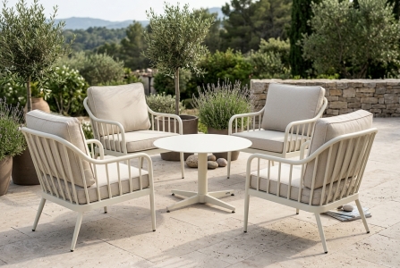Brafab Mill-Coleville Gartenm&ouml;bel-Loungeset pearl white, 4 Loungesessel mit Kissen, 1  Loungetisch Durchm. 75cm, H49cm