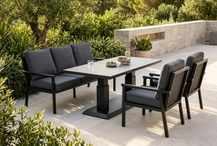 Brafab Rana  Heis Gartenm&ouml;belset schwarz inkl. Poster, 1 Bank 178cm, 2 Sessel, 1  Loungetisch 150x79cm, h&ouml;henverstellbar 48-68cm