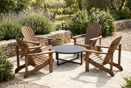 Brafab Skule-Vevi Gartenm&ouml;bel-Loungeset, 4 Relaxsessel Kiefer braun, 1 Loungetisch rund 100cm, H=40cm Aluminium schwarz