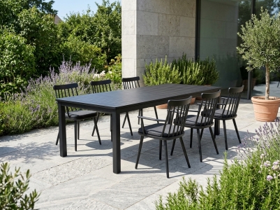 Brafab Winsor & Lomma Gartenm&ouml;belset schwarz, 6 Diningsessel, 1 Ausziehtisch Aluminium schwarz 194-312x100cm