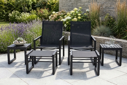 Brafab Vevi Loungeset schwarz, 2 Loungesessel, 2 Fu&szlig;hocker, 2 Beistelltische