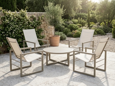 Brafab Vevi Gartenm&ouml;bel-Loungeset, 4 Loungesessel, 1 Loungetisch rund 100cm, H=40cm