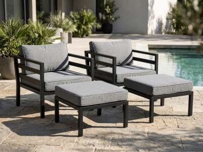 Brafab Weldon Gartenm&ouml;bel-Loungeset schwarz, 2 Loungesessel mit Kissen, 2 Fu&szlig;hocker mit Kissen