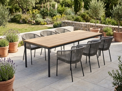Brafab Piatto-Nox Gartenm&ouml;belset, 6 Diningsessel stapelbar, 1 Tisch  238x90cm Teak