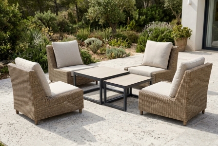 Brafab Talance-Sandkorn Gartenm&ouml;bel-Loungeset, 4 Lounger mit Polster, 2 Loungetische
