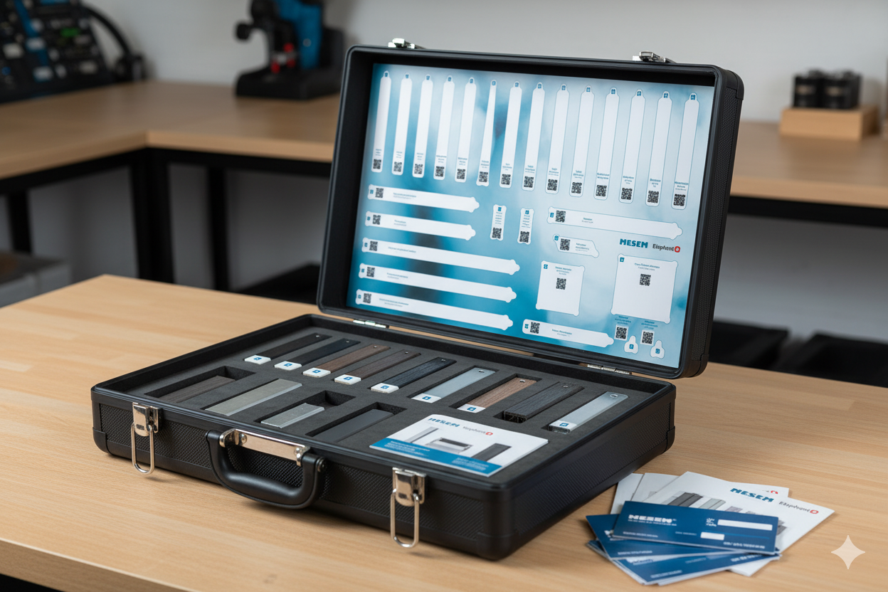 Geöffneter Mesem Muster-Koffer mit Zaun-Mustern